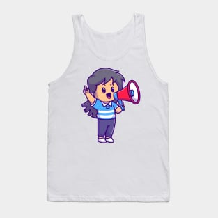 Cute Girl Talking With Megaphone Cartoon Tank Top